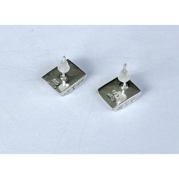 ATI Vintage 925 Silver Filigree Scroll Celtic-style Stud Rectangle Earrings 12mm - Picture 6 of 7